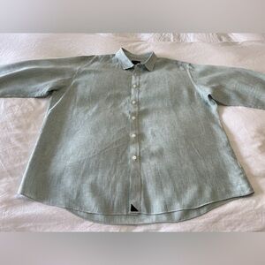 UNTUCKit Mens LINEN Long Sleeve Button Up Casual Shirt XXL Sea foam Stripe